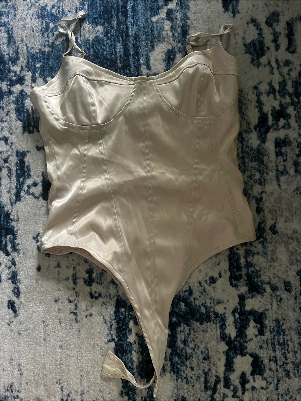 emory park Cream Satin Bodysuit with Structured Seams